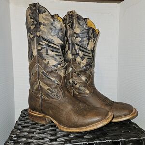 Tin Haul Brown and Camo Western Boots